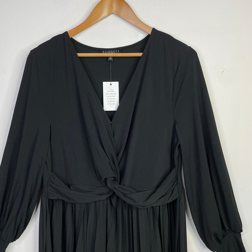 Eloquii Knot Front Pleated Skirt Dress Black Stretch Jersey Knit Long Sleeve 18 - Picture 5 of 17